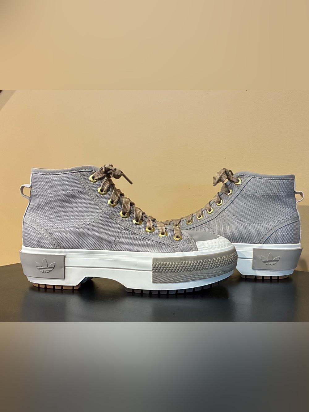 adidas Nizza Trek Feather Grey-Grey One High Top Lace Up Sneakers GY9539 SZ.6.5